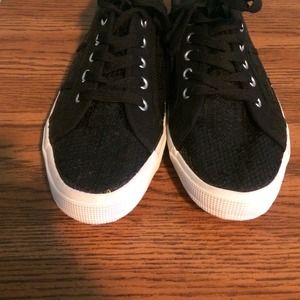 vanity sparkly black tennis shoes