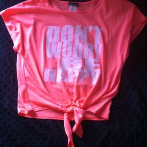 "Don't Worry Be Happy" tie front tee