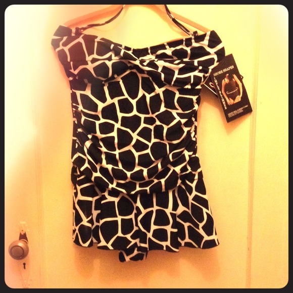 Black and white peplum bathing suit