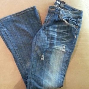 Size 7 Flared Distressed Denim Jeans Size 7 Flared Distressed Denim Jeans