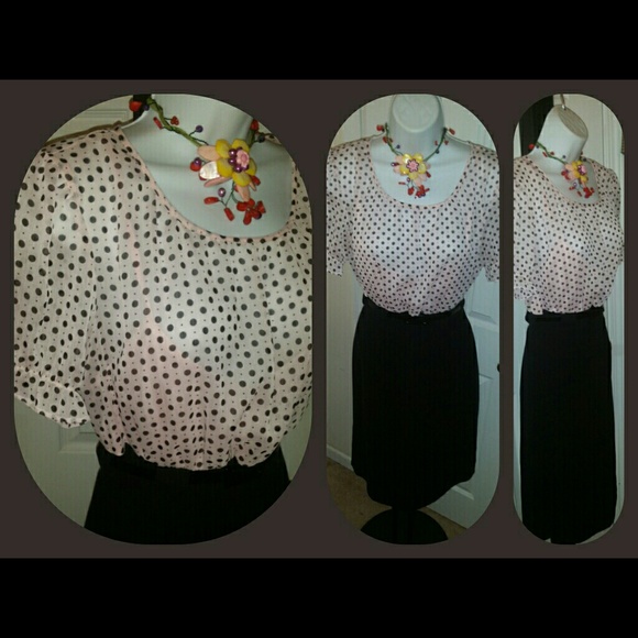 Connected Apparel Dresses & Skirts - Soft Pink/Black Polkadot Dress