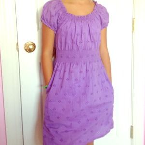 Purple shirt sleeved dress with flower designs
