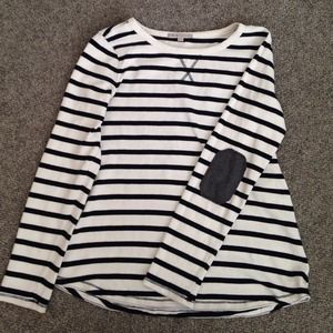Striped top with gray elbow patches