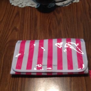 Pink/white Striped Make Up Bag