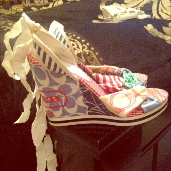 Authentic Coach wedges sandals with ankle ties!
