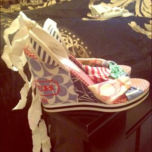 Authentic Coach wedges sandals with ankle ties!