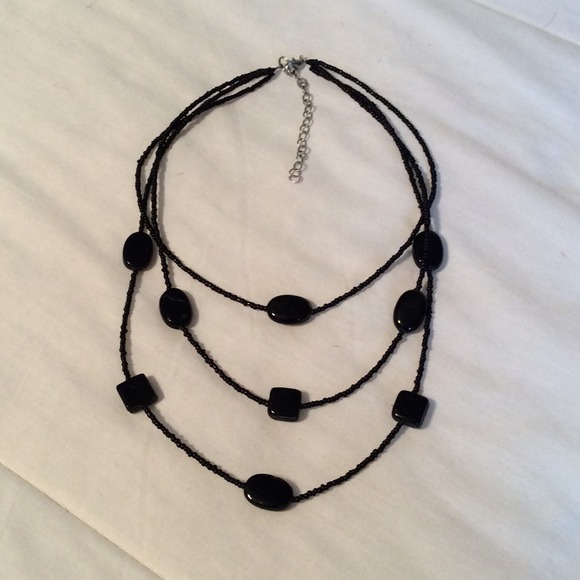 Black layered beaded necklace