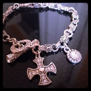 SOLD Sterling silver & rhinestone cross bracelet!