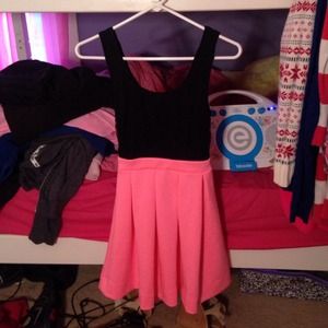 Pink and black dress.