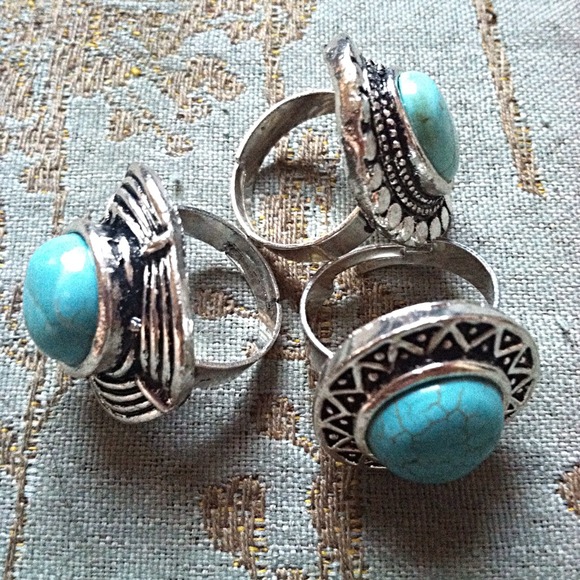 Vintage / boho style silver turquoise fashion ring - Picture 2 of 4