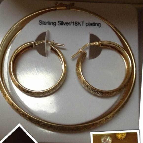 Earrings and Bracelet set Sterling Silver 18K - Picture 2 of 4
