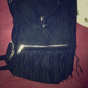 PINK black backpack bookbag with fringe