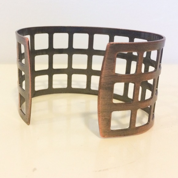 Rustic Copper Grid Cuff Bracelet - Picture 2 of 4