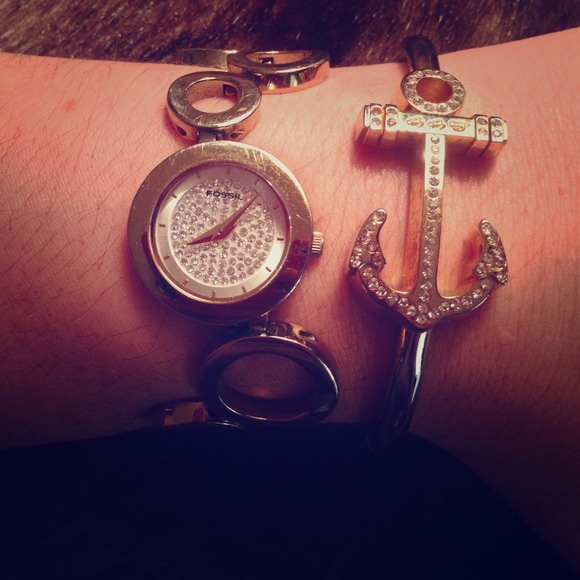 Fossil gold bubble watch with rhinestone face