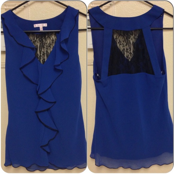 Blue chiffon and lace top