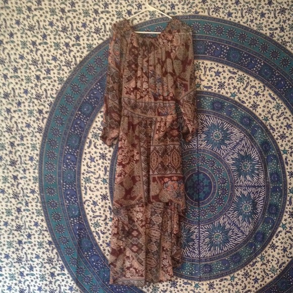 Boho Patterned Hi-Low Long Sleeve Dress.