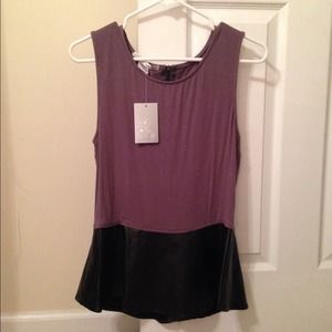 Grey and leather peplum top
