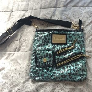 Blue leopard print sequin cross body bag
