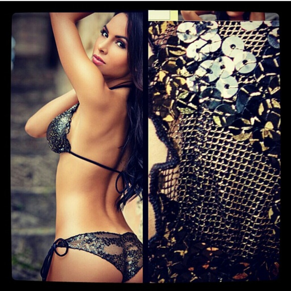 Chica Rica Black and Gold Sequins Bikini