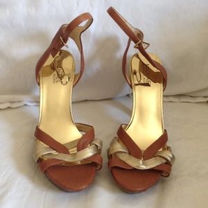 Michael Kors gold and camel color heels