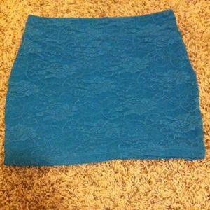 Blue lace pencil skirt