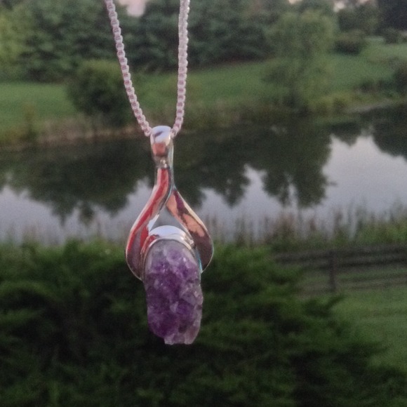 💜925 Silver Amazing Amethyst Druzy Necklace💜 - Picture 2 of 4