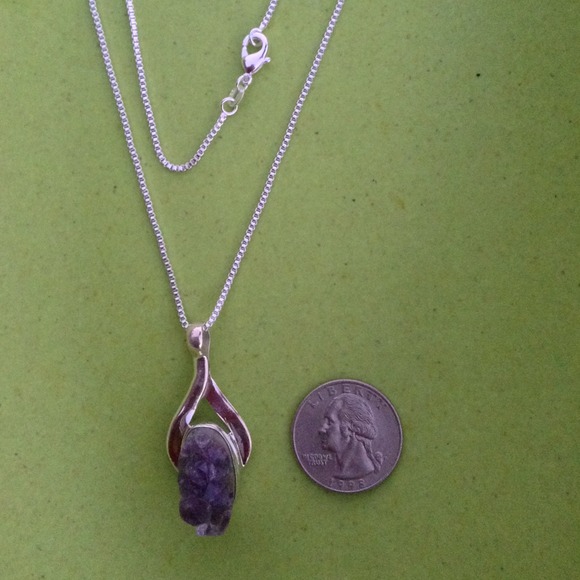 💜925 Silver Amazing Amethyst Druzy Necklace💜 - Picture 3 of 4