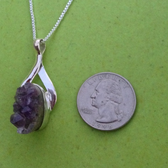 💜925 Silver Amazing Amethyst Druzy Necklace💜 - Picture 4 of 4