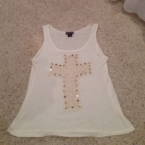 white tank top with lace cross in the middle