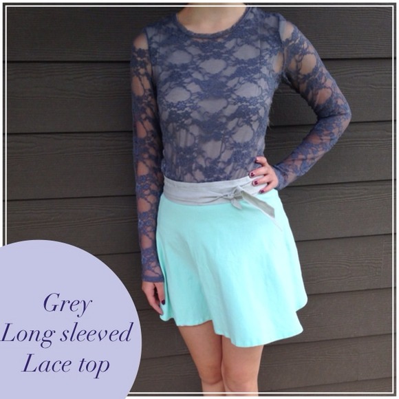 Grey lace long sleeved top