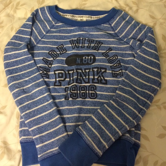 VS PINK blue and white striped sweatshirt