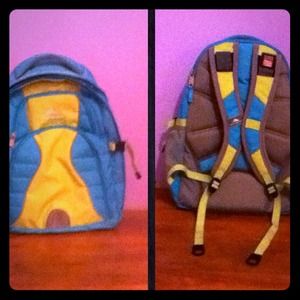 A high sierra bookbag thats blue and green