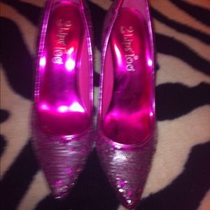 Pink sequin pointy toe pumps. Worn once!!