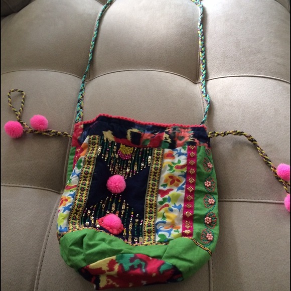 Canvas Beaded Bucket Purse