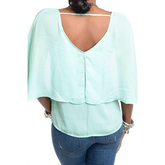 Mint Cape Top Blouse - Picture 2 of 2