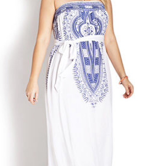 Forever 21+ Blue & White Batik Maxi Dress