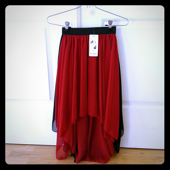 Red high low skirt