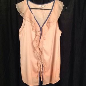Peachy chiffon top with blue trim