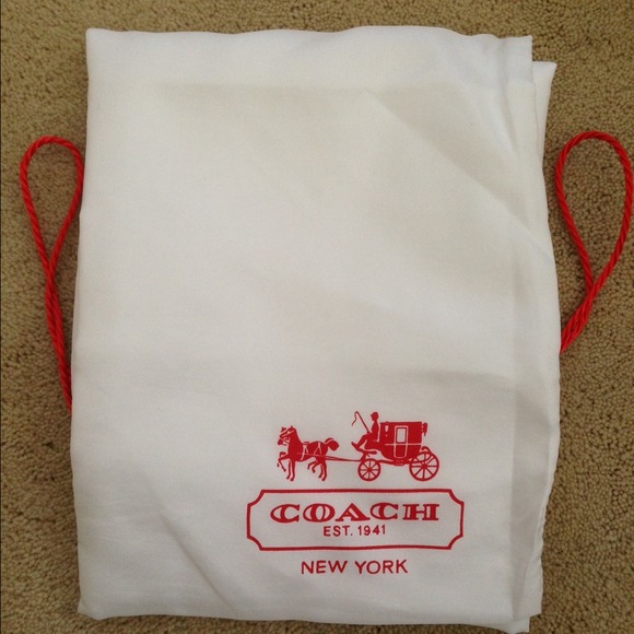 COACH Dust Cover Bag White Red Drawstring LARGE