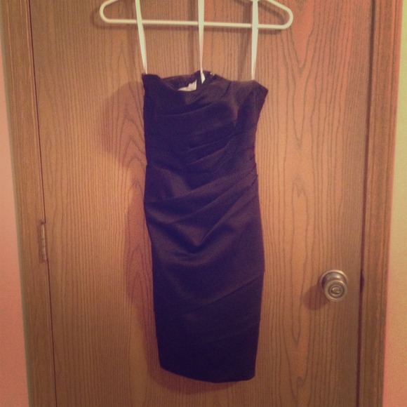 David's Bridal black strapless dress