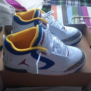 Blue and yellow Jordan's