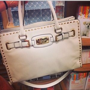 Michael Kors large off white purse gold rimmed