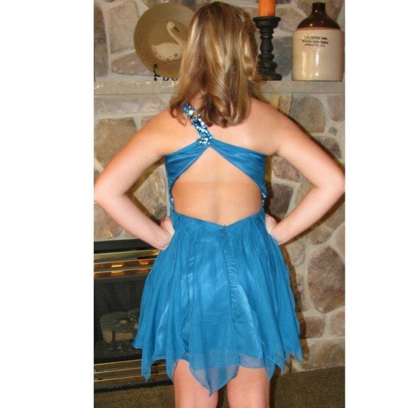 Backless dark blue/green homecoming dress