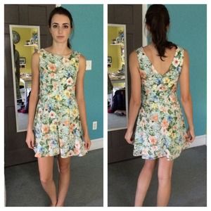 🐙 Forever 21 Floral Mint & Peach Dress S🐙