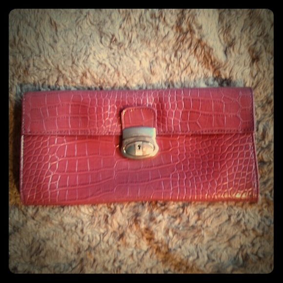 LuLu brand Faux croc Bordeaux colored clutch