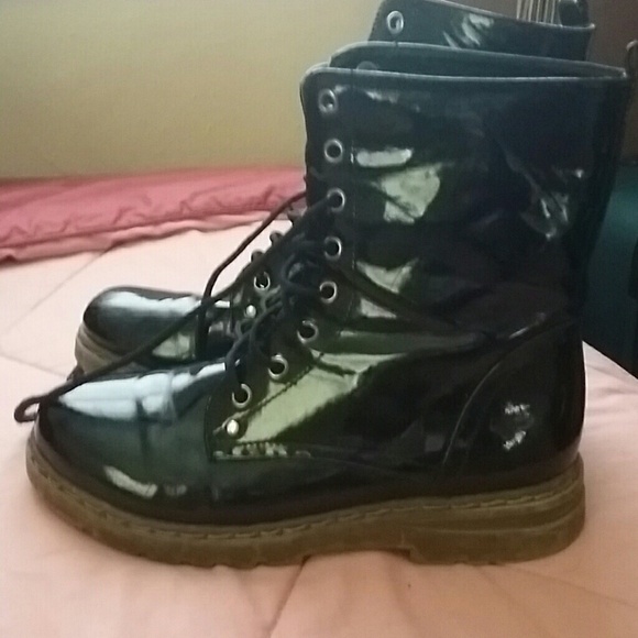 Faux black patent leather doc martens