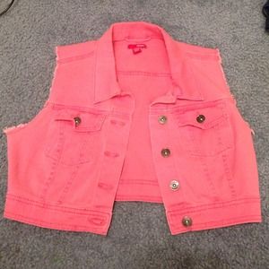 Very cute pink blue jean vest
