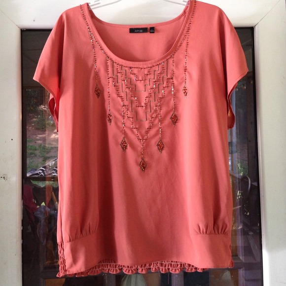 Apt 9 Tan Beaded Blouse