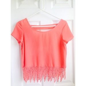 🌞 Coral Crop Top With Tassles 🌞