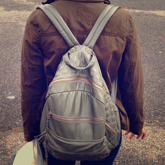 Gray faux leather backpack